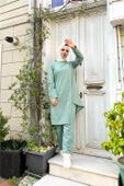 Kruvaze Bisiklet Yaka Sade Basic Tunik Panolon İkili Takım - 03076.100 - Çağla Yeşili thumbnail 7