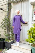 Kruvaze Bisiklet Yaka Sade Basic Tunik Panolon İkili Takım - 03076.207 - Koyu Lila thumbnail 3