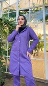 Çıtçıtlı Kapşonlu Uzun Tunik Pantolon İkili Tesettür Eşofman Takımı - 03078.207 - Koyu Lila thumbnail 11