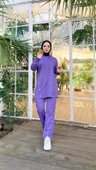 Kapşonlu Çıtçıt Detaylı Kısa Sweat Pantolon İkili Tesettür Eşofman Takımı - 03079.207 - Koyu Lila thumbnail 3