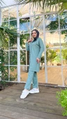 Çıtçıtlı Kapşonlu Uzun Tunik Pantolon İkili Tesettür Eşofman Takımı - 03078.100 - Çağla Yeşili thumbnail 2