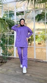 Kapşonlu Çıtçıt Detaylı Kısa Sweat Pantolon İkili Tesettür Eşofman Takımı - 03079.207 - Koyu Lila thumbnail 5