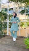 Çıtçıtlı Kapşonlu Uzun Tunik Pantolon İkili Tesettür Eşofman Takımı - 03078.100 - Çağla Yeşili thumbnail 4