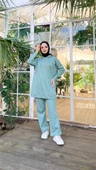 Kapşonlu Çıtçıt Detaylı Kısa Sweat Pantolon İkili Tesettür Eşofman Takımı - 03079.100 - Çağla Yeşili thumbnail 4
