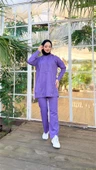 Kapşonlu Çıtçıt Detaylı Kısa Sweat Pantolon İkili Tesettür Eşofman Takımı - 03079.207 - Koyu Lila thumbnail 2