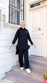 Kapşonlu Yırtmacı Bağcık Detaylı Pamuklu Tesettür Eşofman Takımı - (38-46) - 71168 - Siyah thumbnail 7