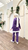 Yazı Baskılı Garni Detaylı Kapşonlu Kısa Sweat Pantolon İkili Tesettür Eşofman Takımı - 03080.207 - Koyu Lila thumbnail 7