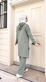 Kapşonlu Yırtmacı Bağcık Detaylı Pamuklu Tesettür Eşofman Takımı - 71168.100 - Çağla Yeşili thumbnail 5
