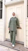 Kapşonlu Yırtmacı Bağcık Detaylı Pamuklu Tesettür Eşofman Takımı - 71168.100 - Çağla Yeşili thumbnail 11