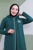 Yazı Baskılı Fermuarlı Kapşonlu Uzun Sweat - 03081.021 - Nefti - 4
