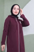 Yazı Baskılı Fermuarlı Kapşonlu Uzun Sweat - 03081.020 - Mürdüm - 6