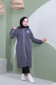 Yazı Baskılı Fermuarlı Kapşonlu Uzun Sweat - 03081.017 - Antrasit - 4