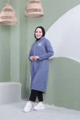 Yazı Baskılı Fermuarlı Kapşonlu Uzun Sweat - 03081.006 - İndigo - 5