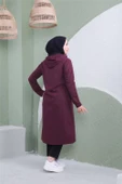 Yazı Baskılı Fermuarlı Kapşonlu Uzun Sweat - 03081.020 - Mürdüm - 8