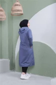 Yazı Baskılı Fermuarlı Kapşonlu Uzun Sweat - 03081.006 - İndigo - 9