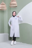 Yazı Baskılı Fermuarlı Kapşonlu Uzun Sweat - 03081.008 - Gri - 1