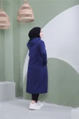 Yazı Baskılı Fermuarlı Kapşonlu Uzun Sweat - 03081.202 - Açık Lacivert - 9