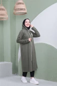 Yazı Baskılı Fermuarlı Kapşonlu Uzun Sweat - 03081.005 - Haki - 6