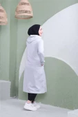 Yazı Baskılı Fermuarlı Kapşonlu Uzun Sweat - 03081.008 - Gri - 8