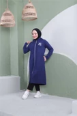Yazı Baskılı Fermuarlı Kapşonlu Uzun Sweat - 03081.202 - Açık Lacivert - 6