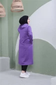 Yazı Baskılı Fermuarlı Kapşonlu Uzun Sweat - 03081.207 - Koyu Lila - 11