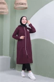 Yazı Baskılı Fermuarlı Kapşonlu Uzun Sweat - 03081.020 - Mürdüm - 5