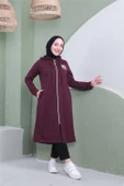 Yazı Baskılı Fermuarlı Kapşonlu Uzun Sweat - 03081.020 - Mürdüm - 3