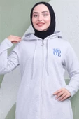 Yazı Baskılı Fermuarlı Kapşonlu Uzun Sweat - 03081.008 - Gri - 10