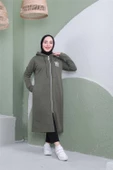 Yazı Baskılı Fermuarlı Kapşonlu Uzun Sweat - 03081.005 - Haki - 1