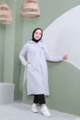 Yazı Baskılı Fermuarlı Kapşonlu Uzun Sweat - 03081.008 - Gri - 6
