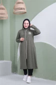 Yazı Baskılı Fermuarlı Kapşonlu Uzun Sweat - 03081.005 - Haki - 7
