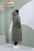 Yazı Baskılı Fermuarlı Kapşonlu Uzun Sweat - 03081.005 - Haki - 8