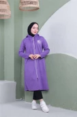 Yazı Baskılı Fermuarlı Kapşonlu Uzun Sweat - 03081.207 - Koyu Lila - 3