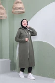 Yazı Baskılı Fermuarlı Kapşonlu Uzun Sweat - 03081.005 - Haki - 4