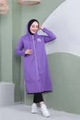 Yazı Baskılı Fermuarlı Kapşonlu Uzun Sweat - 03081.207 - Koyu Lila - 9