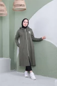 Yazı Baskılı Fermuarlı Kapşonlu Uzun Sweat - 03081.005 - Haki - 3