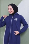 Yazı Baskılı Fermuarlı Kapşonlu Uzun Sweat - 03081.202 - Açık Lacivert - 5