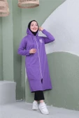 Yazı Baskılı Fermuarlı Kapşonlu Uzun Sweat - 03081.207 - Koyu Lila - 8