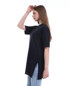Vera Kısa Kollu Yırtmaçlı Sade Basic Tunik - 04012.003 - Siyah - 3