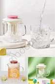2'li Isıya Dayanıklı Borosilikat Cam Demlik Çelik Filtreli Bitki Çayı Demliği & Kulplu Sürahi 850ml - 3