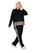 Melsay Butik Siyah Leopar Şeritli Büyük Beden Kadın Eşofman Takımı thumbnail 2