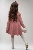 Kız Çocuk Omuzu ve Yakası Taş İşlemeli Pudra Elbise thumbnail 2