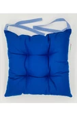Mavi Renk Pamuklu Kumaş Pofidik Kare Dekoratif Sandalye Minderi 35x35 Cm, Bağcıklı Sandalye Minderi - 4