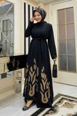 Etek Kısmı Desenli Elbiseli Abaya Takım 8495 Siyah thumbnail 2