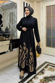 Etek Kısmı Desenli Elbiseli Abaya Takım 8495 Siyah thumbnail 1