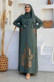 Etek Kısmı Desenli Elbiseli Abaya Takım 8495 Mint thumbnail 3