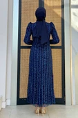 Çiçek Desenli Simli Tül Abiye Elbise 1108 Lacivert thumbnail 2