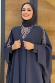Taş İşlemeli Elbiseli Abaya Takım 8499 Lacivert - 4
