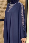 Taş İşlemeli Elbiseli Abaya Takım 8499 Lacivert - 3