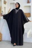 Taş İşlemeli Elbiseli Abaya Takım 8499 Siyah thumbnail 1